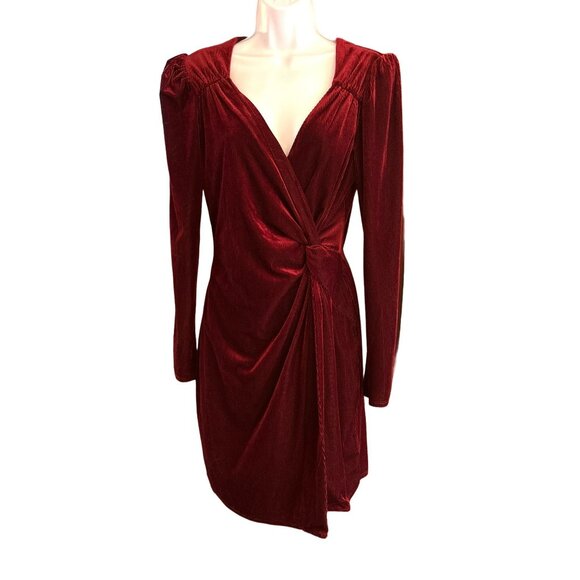 ASTR The Label Women's Burgundy Rib Velvet Lanita Wrap Dress Medium Holiday NWOT - Picture 1 of 6